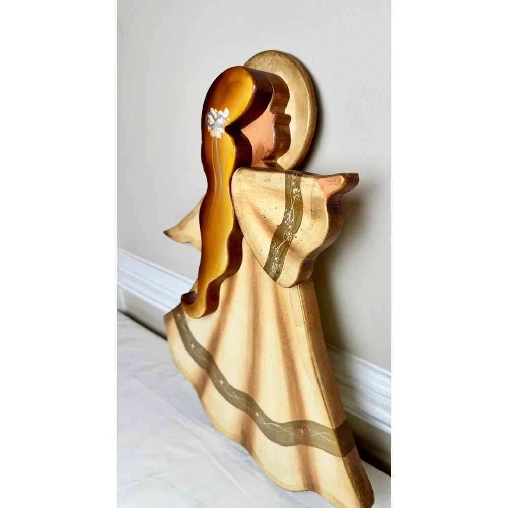 Vintage‎ Hand Painted Wood Angel Wall Hanging Countrycore Cottagecore Decor 17in
